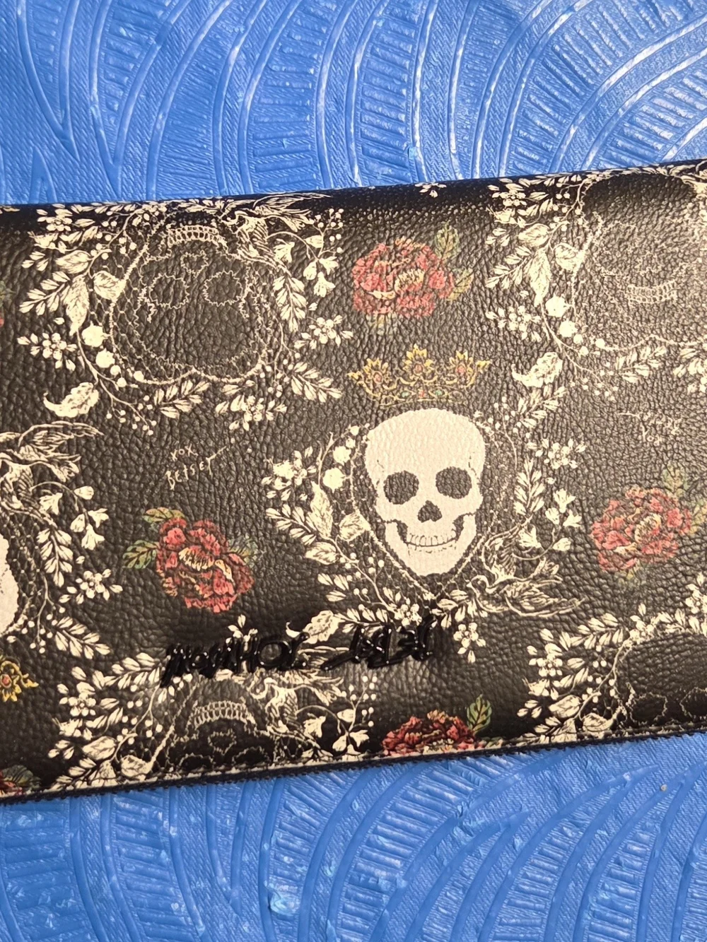 Betsey Johnson Black Floral & Skull Wristlet